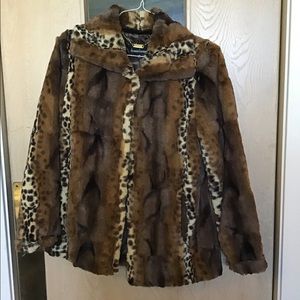 Dennis basso animal print faux fur coat.
